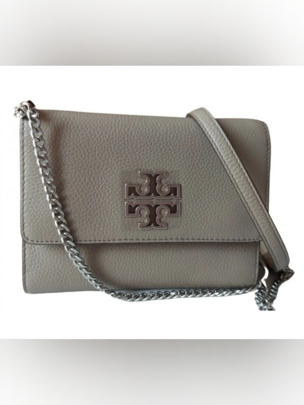 Tory Burch Grey Leather Chain-Trim Crossbody Bag